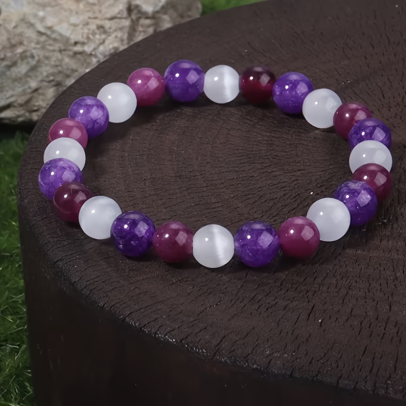 Women's Elegant Purple & Moonstone Bead Bracelet, Vintage Style